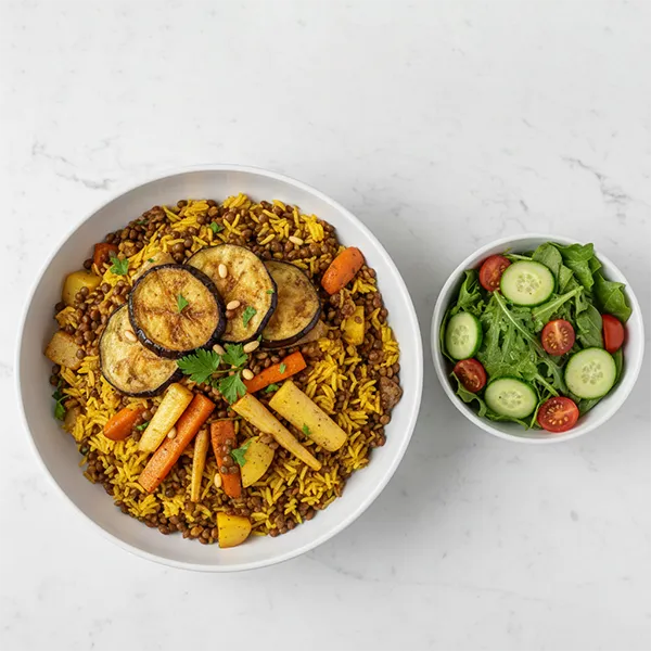Eggplant & Chickpea Vegetable Maklouba With House Salad